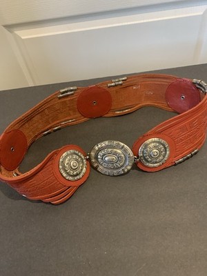 Vintage Avon Concho Belt Red Leather Wide Southwestern Boho  display picture 1