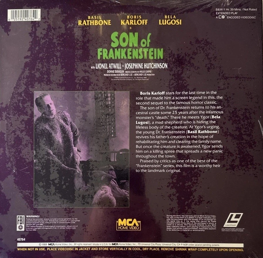 Son of Frankenstein Encore Edition Laserdisc-SEALED - Image 2 of 2