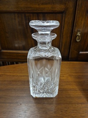Schwere Vintage Kristallglas Karaffe quadratisch geschliffen Whisky Dekanter mit Stopfen 