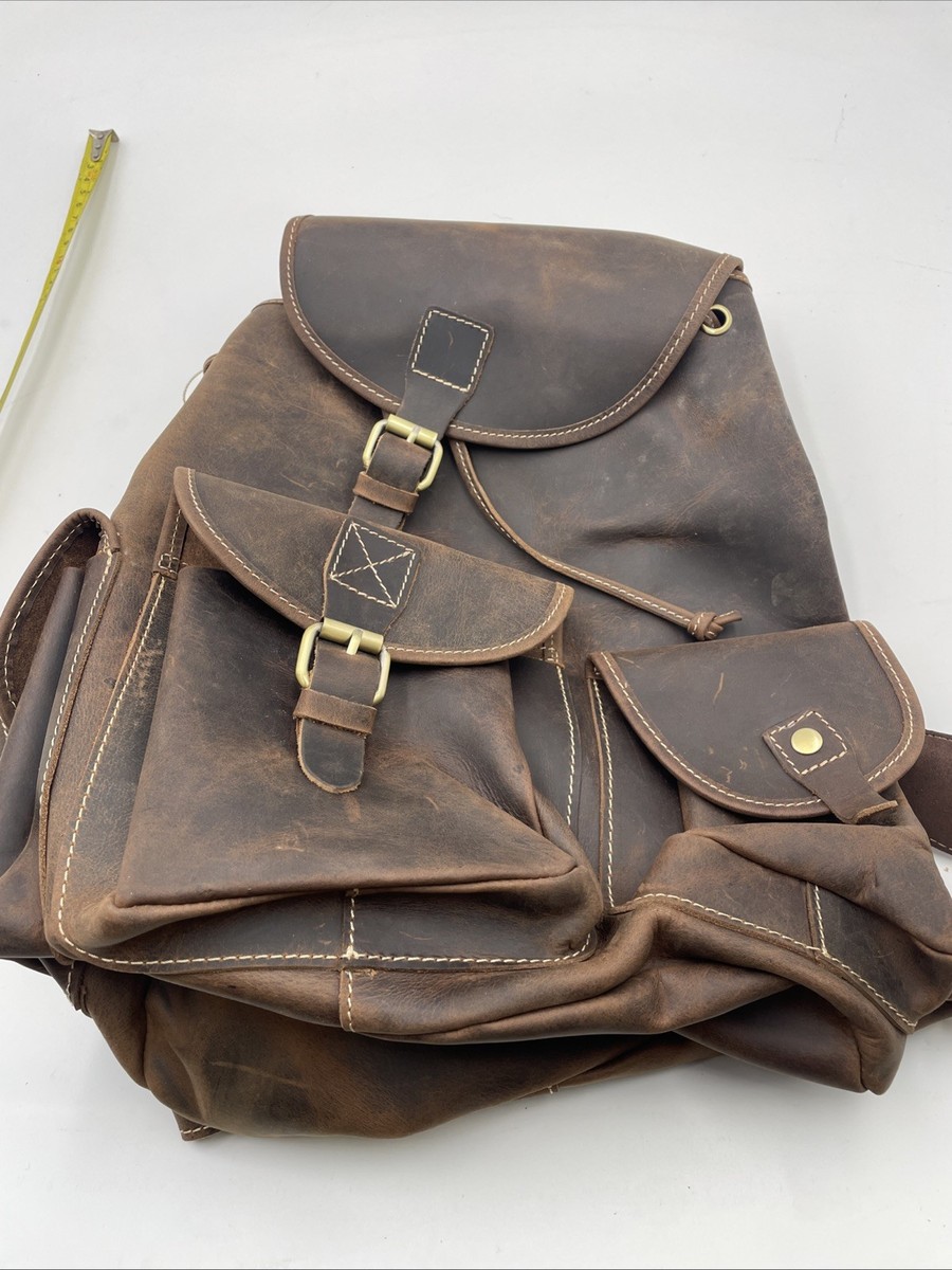Berchirly Vintage style Full Grain Leather Rucksack Backpack Brown