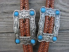 West 74 Light Oil Leather 5/8" One Ear Floral Turquoise Stone Buckles Headstall