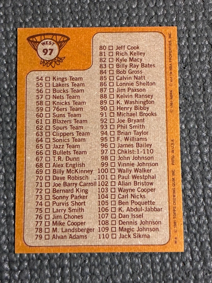 Lista de verificación de baloncesto Topps 1981-82 1-110 #97W - casi nuevo/m - sin pliegues esquinas afiladas Foto 2 de 2
