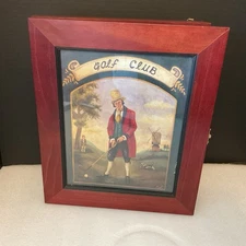 Golf Club Vintage Key Box/ Jewelry Cabinet Wooden, Glass Front, Hang Or Sit