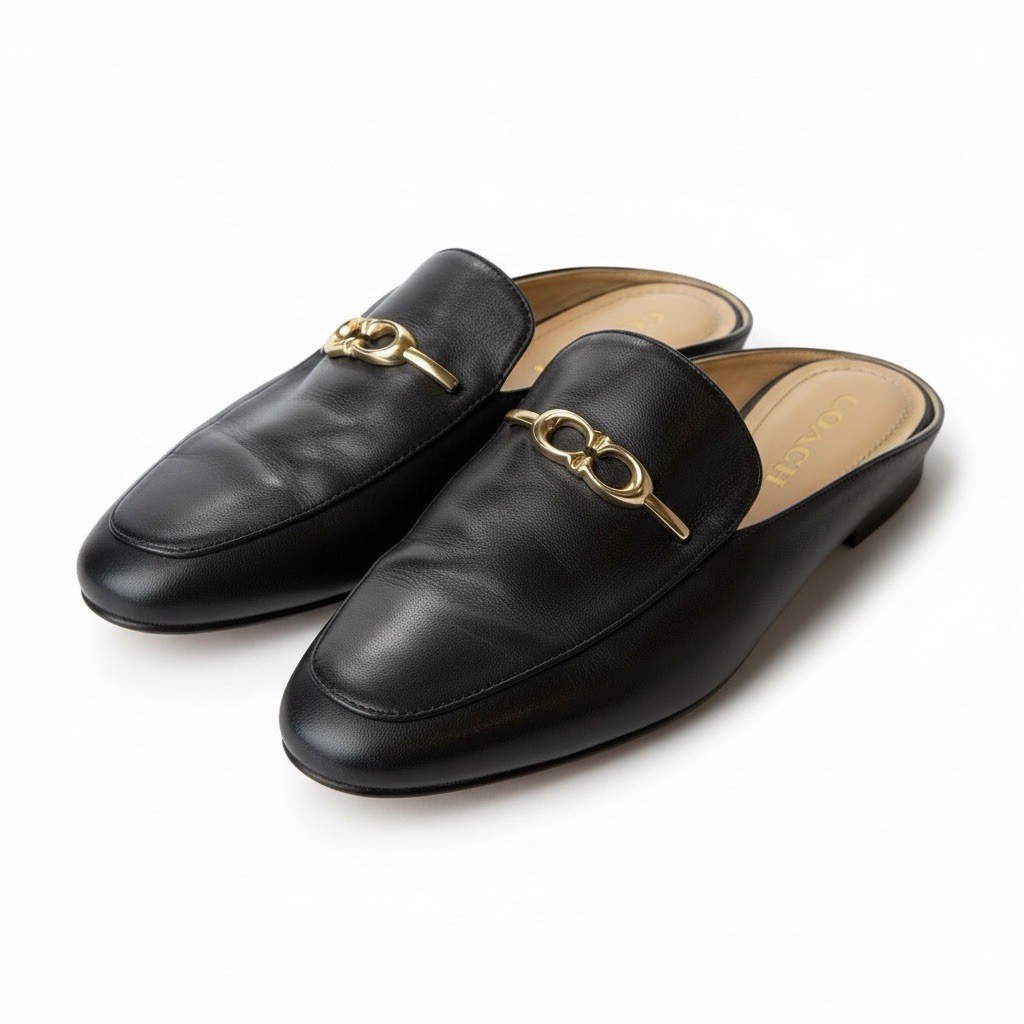 Coach Sienna Black Leather Mule Loafers Gold Hardware Slip  display picture 3