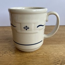 Longaberger Pottery Ivory Blue 12oz Coffee Tea Mug Cup Made In USA New