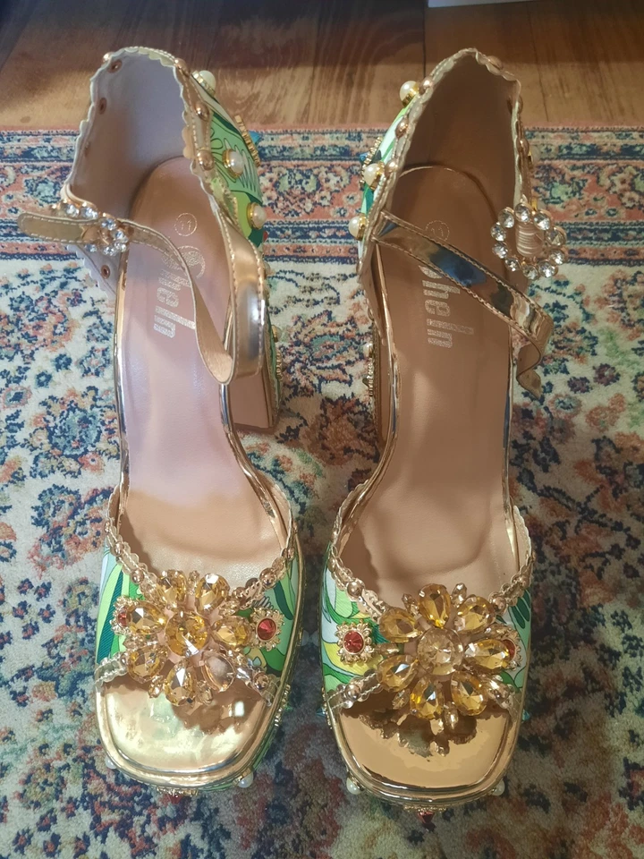 Sexy Retro Plateau High Heels Sandaletten Floral 43 - Bild 2 von 4