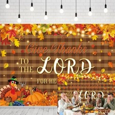 Thanksgiving Backdrop Give Thanks to The Lord Religious Background Autumn Banner
