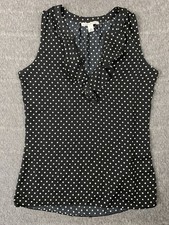 Banana Republic Sleeveless Polka Dot Blouse Size XS Black White Ruffle V-Neck