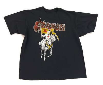 Vintage Graphic Saxon Crusader 1984 Concert Full Size Black Short Sleeve PA480