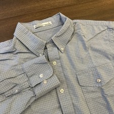 Criquet Button Down Shirt Mens Large Blue Gingham Plaid Cotton Long Sleeve