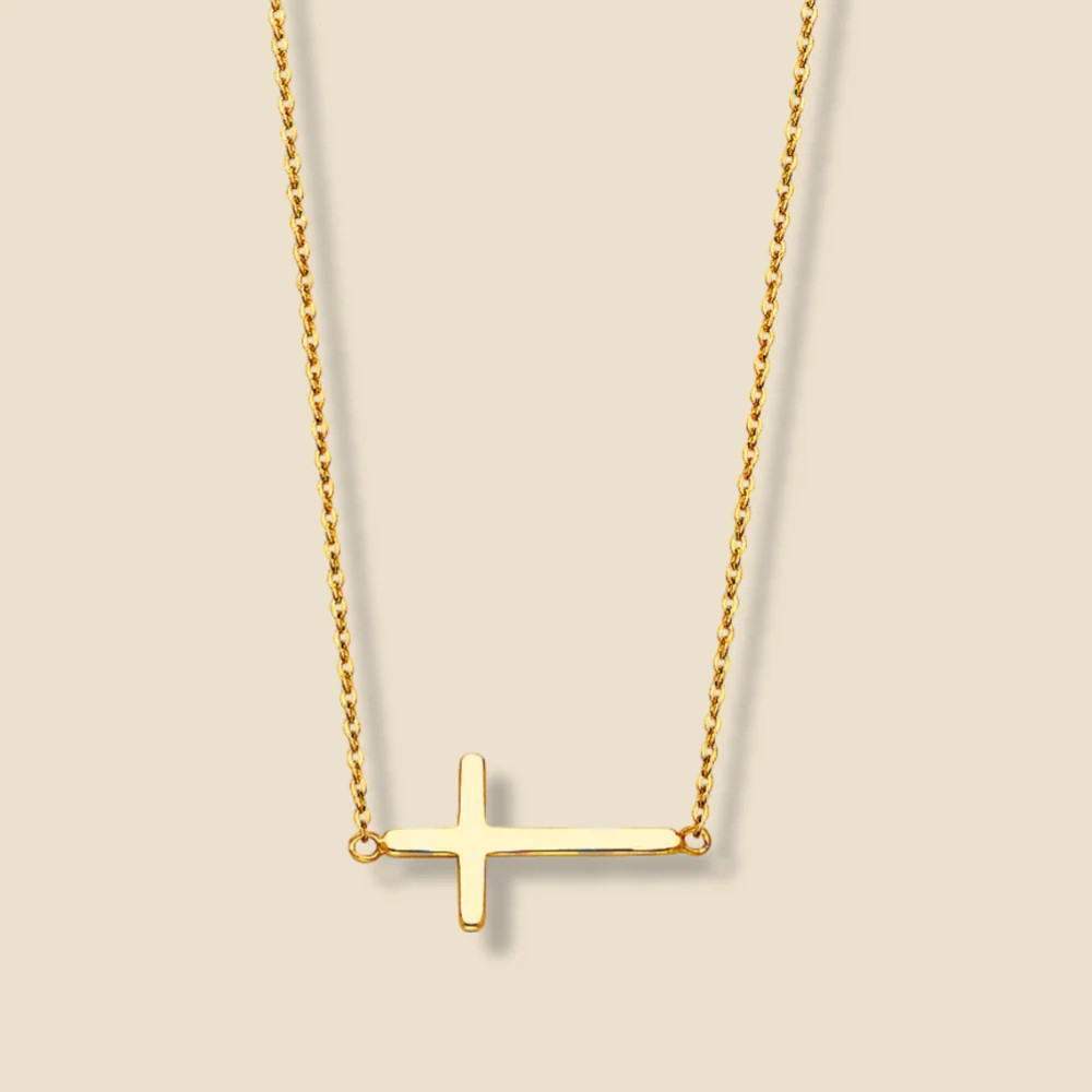 14K Gold Sideways Cross Necklace Real Gold Fine Jewelry Gift | eBay