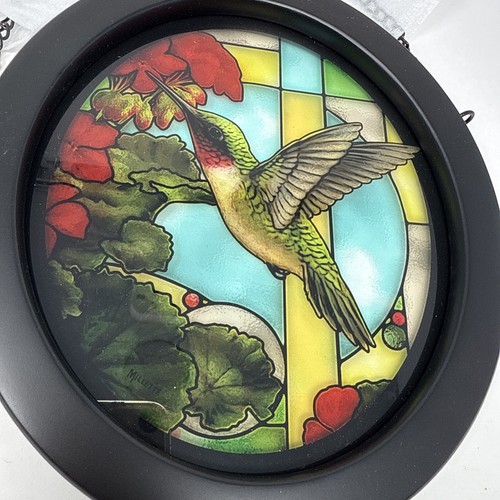Wilde Flügel Buntglas Kolibri oval gerahmt Sonnenfänger Kette hängend - Bild 2 von 9
