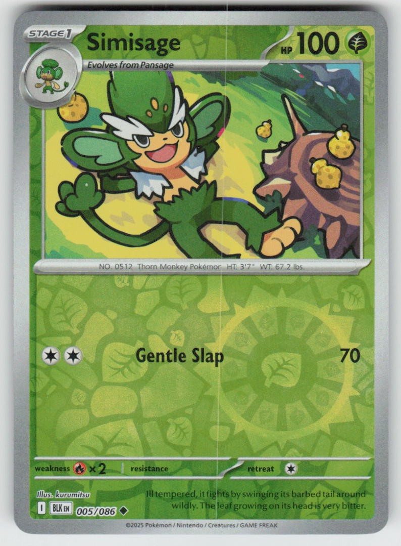 Simisage 005/086 Uncommon Black Bolt Pokemon Reverse Holo Near Mint