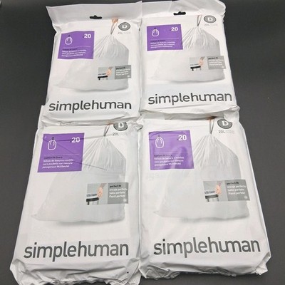SIMPLEHUMAN Custom Fit Code D Trash Can Bag Liners Lot of 4 (20ct.) Total 80