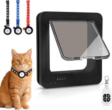 Smart RFID Cat Door with 3 Keys Remote - 4 Way Locking Flap Black