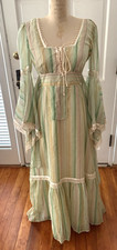 VTG 70  s Your  s Prairie Maxi Dress Green Stripe Boho Hippie Cottagecore 9 Read