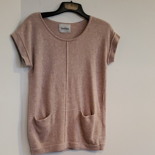 MaxMara No Size Tag Cashmere Cotton Tan Cap Sleeve Knit Top Crew Neck **read**