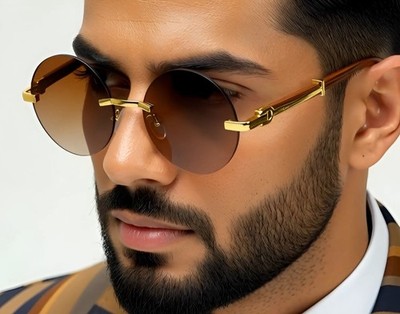 Redondo Circular Lentes de Sol Gafas Nuevo Estilo Moderno Dorado Hombre Mujer 