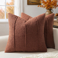 Rust Boucle Pillow Covers 18X18 Set of 2, Textured Fall Throw Pillow Covers with