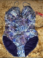 SPANX Blue Python BRA LLELUJAH Bathing 1 pc Swim Suit NEW Womens Sz 16 B/C Cup