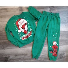 Spider-Man Christmas Sweatsuit Marvel Green Holiday size 10/12