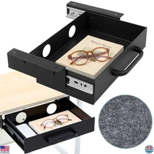 2 Pack Under Desk Slide out Drawer Storage Shelf, Carbon Steel Tray with Mute