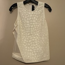 Sachin + Babi White Mesh Textured Tank Top Zi...