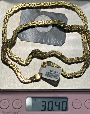 925 Sterling Silber Italien massive byzantinische Kette goldfarben 30,4 Gramm 4,5 mm 22'' Neu mit Etikett