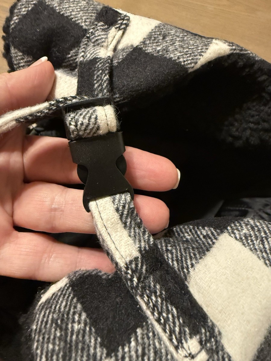 Hurley Sierra Faux Shearling Trapper Hat Black & White Plaid  display picture 1