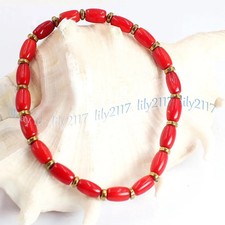 5x9mm Natural Red Coral Rice Oval Gemstone Beads Spacer Elastic Bracelet 7.5''