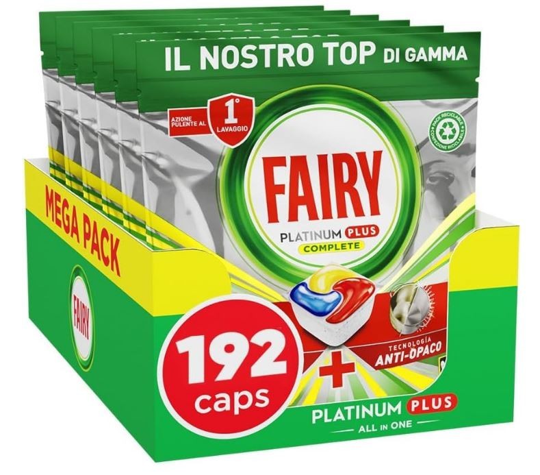 Fairy Platinum Plus Tutto In Uno Limone 192 Capsule Pastiglie Per Lavastoviglie