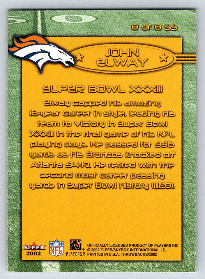 2002 Fleer Throwbacks Super Stars #8 John Elway (ref 220402) - Image 2 of 2