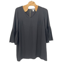 Masseys Black Cocktail Dress Size 24W Pleated Bell Sleeves