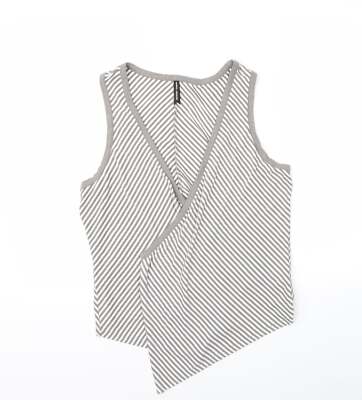 Marks and Spencer Damen Grau V-Ausschnitt Gestreift Polyestermischung Cardigan Größe 18
