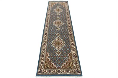 Tabrizi Mahi Runner 2'11'' x 10' Blue Wool Traditional Hand-Knotted Oriental Rug