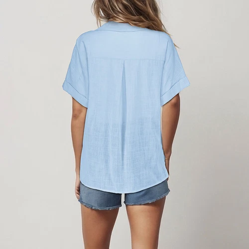 Women Tops Lapel Neck Shirts Ladies Casual Short Sleeve Business Elegant Blouse - Picture 12 of 44