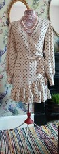 Vintage style cream & black polka dot mock wrap dress size 14 Misspap BNWOT 