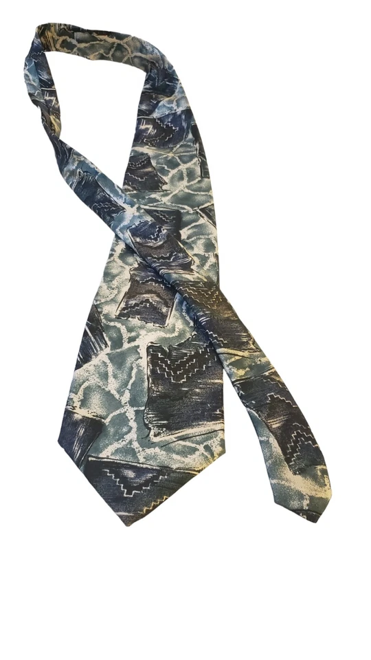 Barrington Mens Necktie Designer Tie Blue Green Abstract 100% Silk Wedding Work - Image 3 of 4
