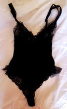 VTG 90s BLACK SHEER MESH AND LACE BODYSUIT TEDDY THONG Sz XS