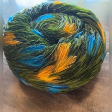 Vintage Gay Paree Original Women’s Hat Pillbox Yellow Blue Green Feathers Party