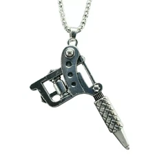 Large Tattoo Gun Pendant Tattoo Artist Machine Necklace Silver Tone Jewellery