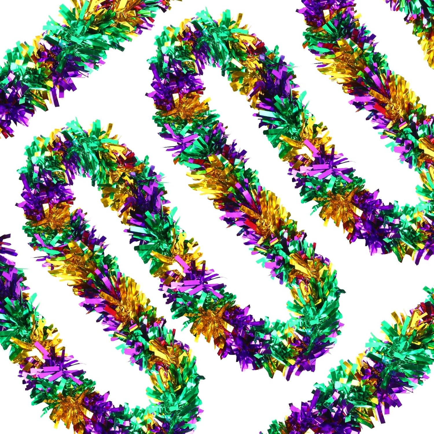 3 Pcs Mardi Gras Tinsel Garland Mardi Gras Decor Purple Green Gold Metallic Twis