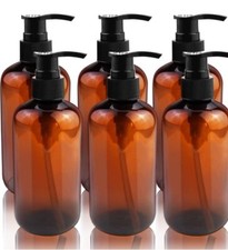 6 Pack 8oz Empty Plastic Pump Bottles, BPA-Free, Amber Refillable Pump Lotion Bo