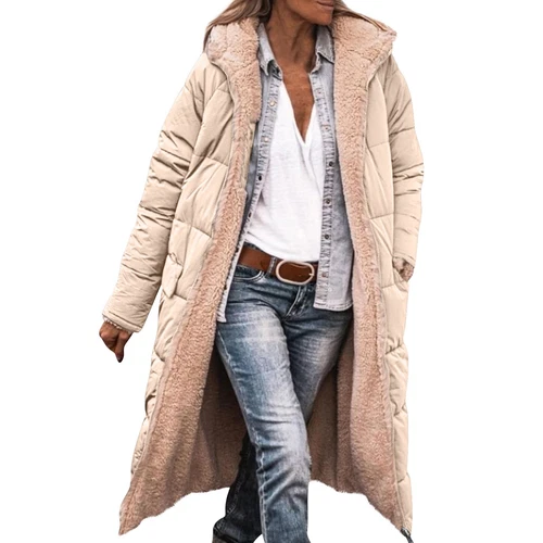 Damen Winter Lange Mäntel Trendy Jacke Sherpa Fleece Gefüttert Daunenmantel - Bild 56 von 97