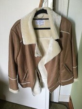 Ladies M&co Size 18 Fawn Brown Sonder Studio Faux Sheepskin Zipped Jacket