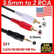 2RCA Male Plug to 3.5mm Female Aux Audio Headphone Converter Adapter Cable Lot