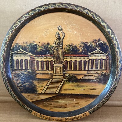 Wooden 8  German Einzekstuck Handarbeit Greek Decorated Vintage Bowl