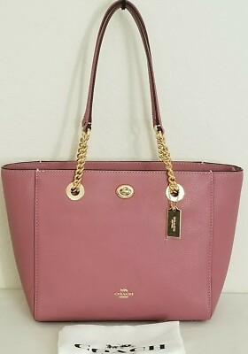 🌞COACH NY 57107 TURNLOCK GOLD CHAIN ROSE PINK LEATHER SHOULDER