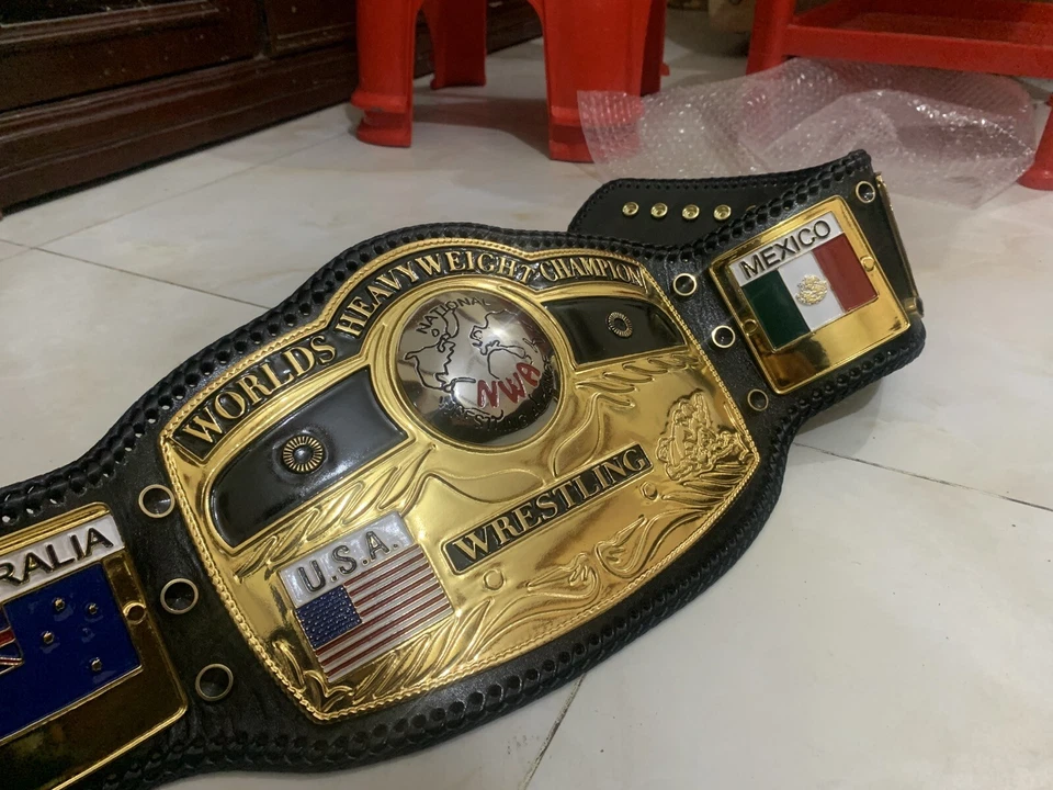 Cinturón de campeonato de lucha de peso pesado Nwa Domed Globe, 4 mm de zinc, chapado en oro. Foto 2 de 4