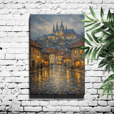 Prague Skyline Castle Canvas Wall Art Framed Cityscape Travel Decor